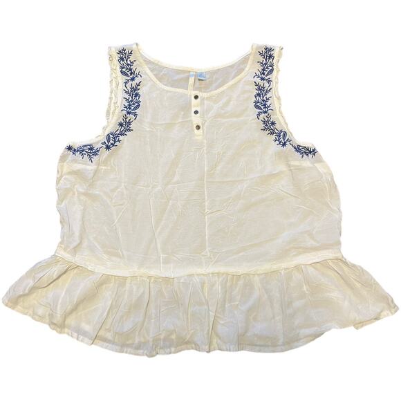 Lauren Conrad White Rayon Boho Embroidered Sleeveless Blouse Sz XL - Picture 1 of 7